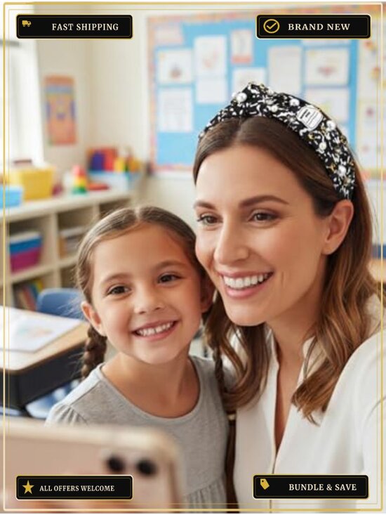Composition Notebook Teacher Headband with Pearl Crystals | Knotted Polyester